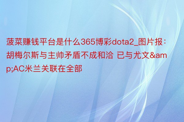 菠菜赚钱平台是什么365博彩dota2_图片报：胡梅尔斯与主帅矛盾不成和洽 已与尤文&AC米兰关联在全部